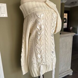 Cable Knit Sweater Dress With Satin Bow Detail